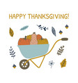 hand drawn card with pumpkins in wheelbarrow vector image