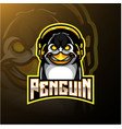 penguin mascot logo design with headphones vector image