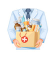 bag full of medicines pharmacist holding medical vector image vector image