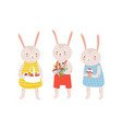 group of funny adorable bunnies or rabbits holding vector image vector image