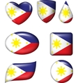 philippines flag in various shape glossy button vector image