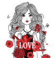 beautiful girl with flowers vector image vector image