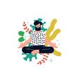 man doing lotus pose yoga with nature plants vector image vector image