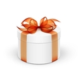 white round gift box with orange ribbon and bow vector image
