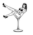 black and white vintage pin up a girl in glass vector image