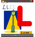 letter l worksheet with cartoon lamp or lantern vector image vector image