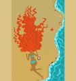 a girl with long hair sunbathes on beach vector image