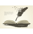 feather with flying birds and open book vector image vector image