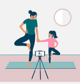 a mother and daughter stand in tree pose vector image