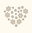 heart with brown cat or dog paw prints vector image vector image