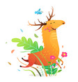 wild happy moose run in nature fun kids cartoon vector image