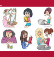 cartoon women comic characters set vector image