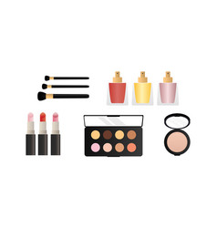 Flat makeup set with perfume lipstick cream Vector Image