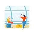 tourist in airport with baggage traveling journey vector image
