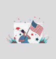 woman in web browser window holding usa flag vector image vector image