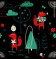 fox in the forest seamless pattern vector image