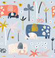 seamless pattern with cute mom and baby elephant vector image