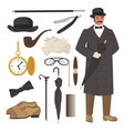 victorian gentleman set flat isolated vector image