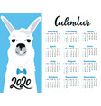 funny smiling llama in a bow tie calendar vector image vector image
