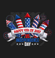 happy 4th of july poster with set of fireworks vector image vector image