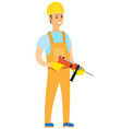 smiling builder holding drill repairman vector image