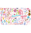 colored doodle beauty fashion elements set vector image vector image