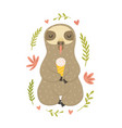 funny sloth eating ice cream vector image