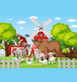 farm scene with many animals vector image