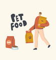 male character carry huge packages with pet food vector image