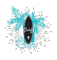 surf board and palm trees emblem tshirt print vector image
