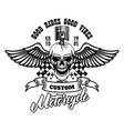 winged racer skull with piston in head design vector image
