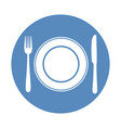 fork and spoon plate placed in blue circle vector image