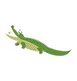 cartoon crocodile with bird in wide open mouth vector image