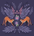 two cute hand drawn cheetahs stretching on dark vector image