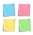 color sticky notes attached by metallic clips vector image vector image