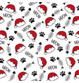 cat paw fish bone and santa hat seamless pattern vector image vector image