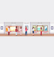 mix race visitors in modern art gallery museum vector image