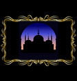 golden decorative frame and silhouette mosque vector image