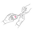 hand of a doctor in a glove checking the patients vector image