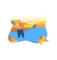 man standing rod fishing in river nature flat vector image vector image