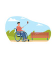 man in wheelchair takes selfies city vector image