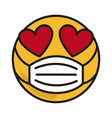 emoticon love with medical mask coronavirus vector image