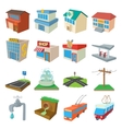 urban infrastructure icons set cartoon style vector image