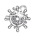 octopus with tentacles on ship helm marine icon vector image