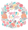happy easter card with cute bunnies and colored vector image