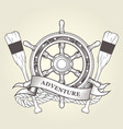 vintage steering wheel and oars - nautical emblem vector image