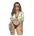 hot cocky girl colorful label vector image vector image