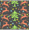 seamless pattern with deers christmas trees vector image