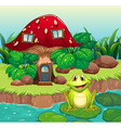 a frog above waterlily in front of mushroom vector image