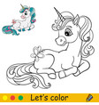 cute lying cartoon unicorn coloring vector image